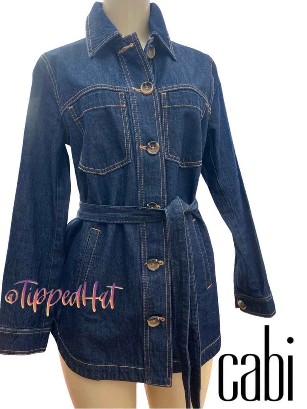 Cabi Freedom Jacket Dark Wash Denim Belted XS NWT $149